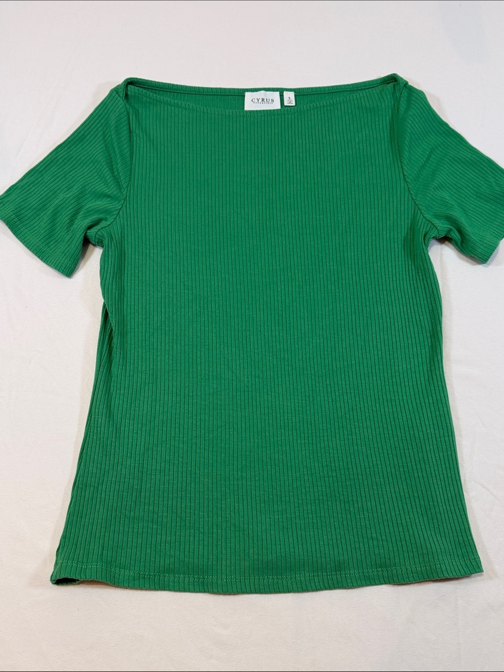 Cyrus Emerald Green Ribbed Boatneck Short Sleeve Top